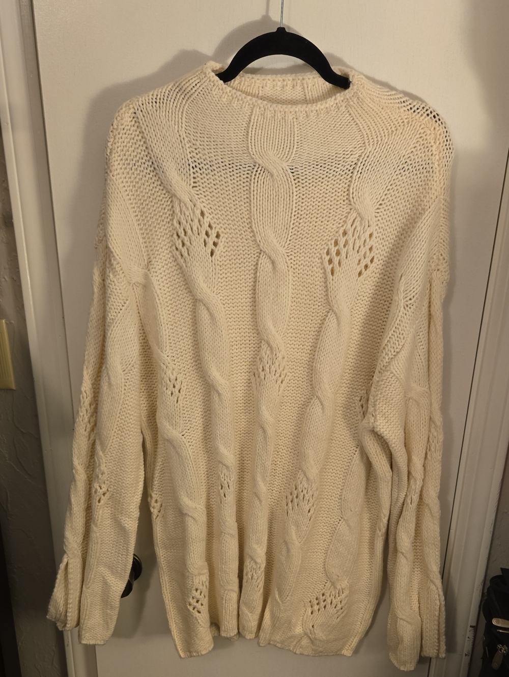 a.n.a Cream Cable Openwork Scoop-Neck Pullover